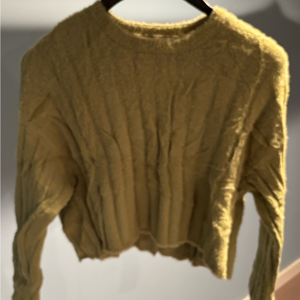La Hearts Olive Green Textured Sweater